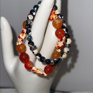 Elegant Multicolor Carnelian and Picasso stone Beaded Bracelet Set